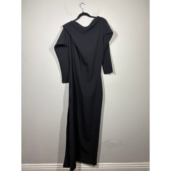 Ninobrand Size 4 Cowl Neck Side Slit Maxi Sheath Dress Black Long Sleeves - Picture 2 of 10
